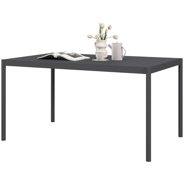 Tavolo da giardino Tavolo da esterno, resistente alle intemperie, alluminio, 145 x 90 x 74 cm, grigio scuro