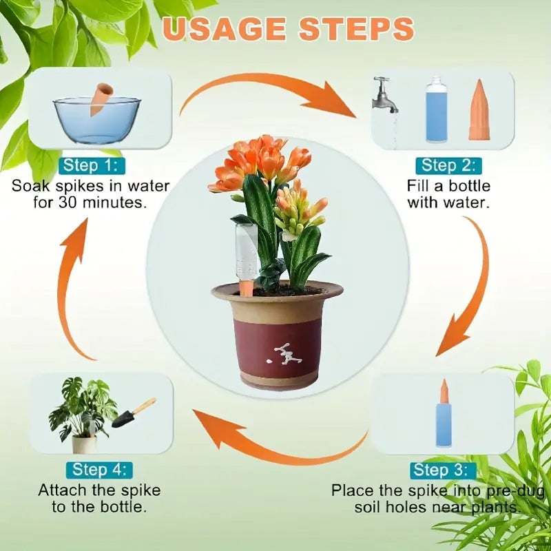 Lot de 12 piquets d’arrosage en argile – Irrigation automatique pour plantes d’intérieur et extérieur, idéal pour vacances, en terre cuite naturelle - 7