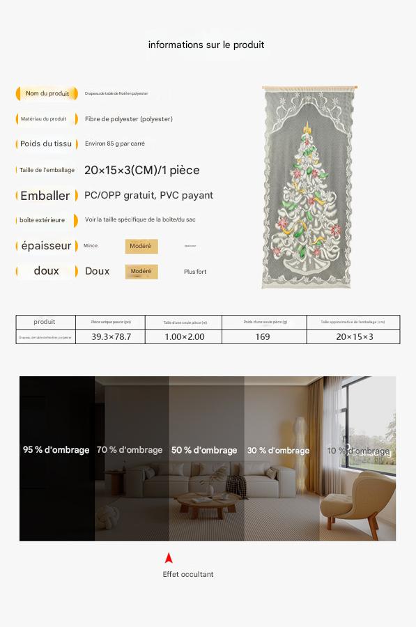 Rideau De Noël Père Noël Dentelle – 213 X 102 Cm, Polyester, Décoration Fenêtre Ou Porte, Style Festif