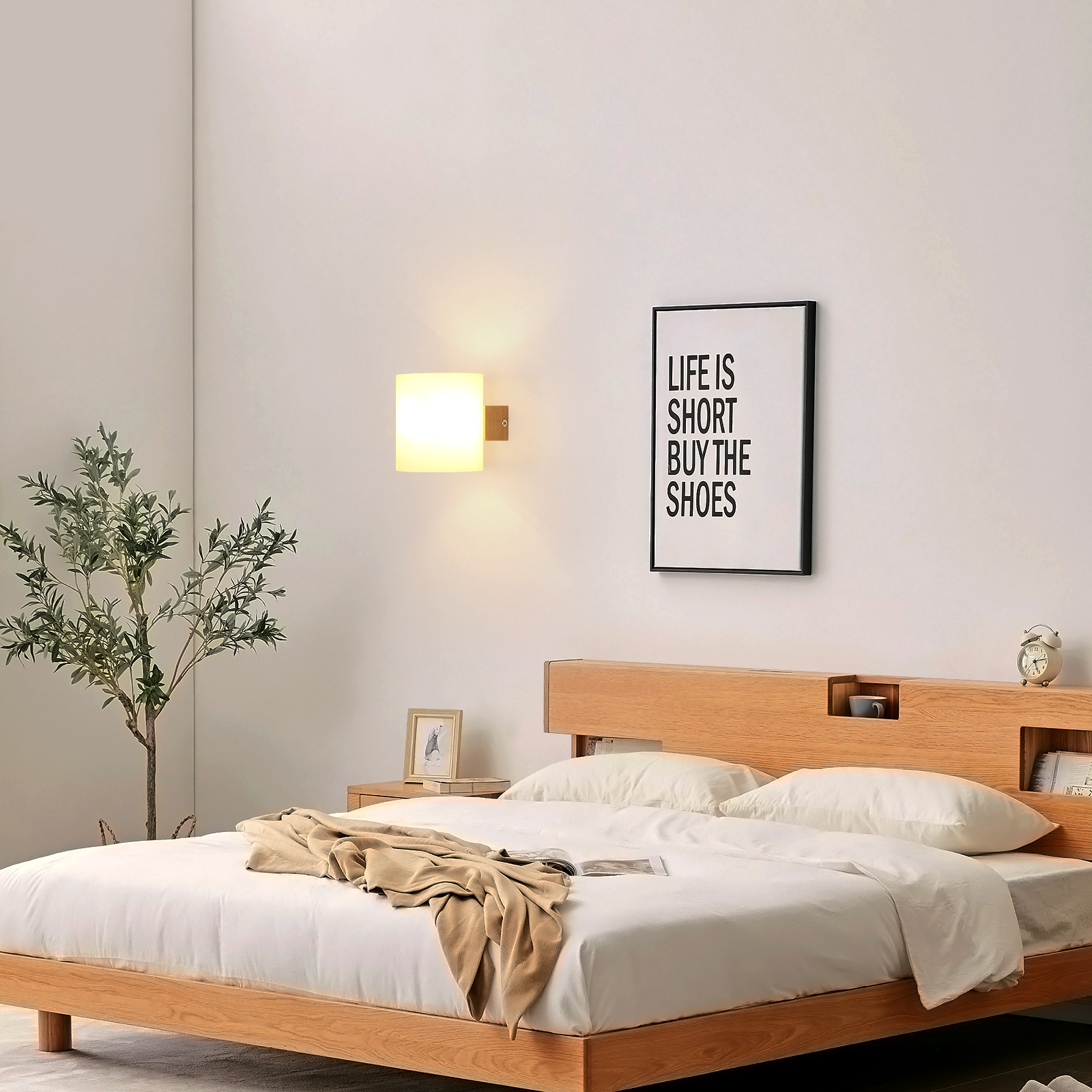 Aplique de pared para interior,lámpara de pared vintage de madera E27,pantalla de vidrio,ideal para dormitorio,sala de estar,escalera de madera - 7