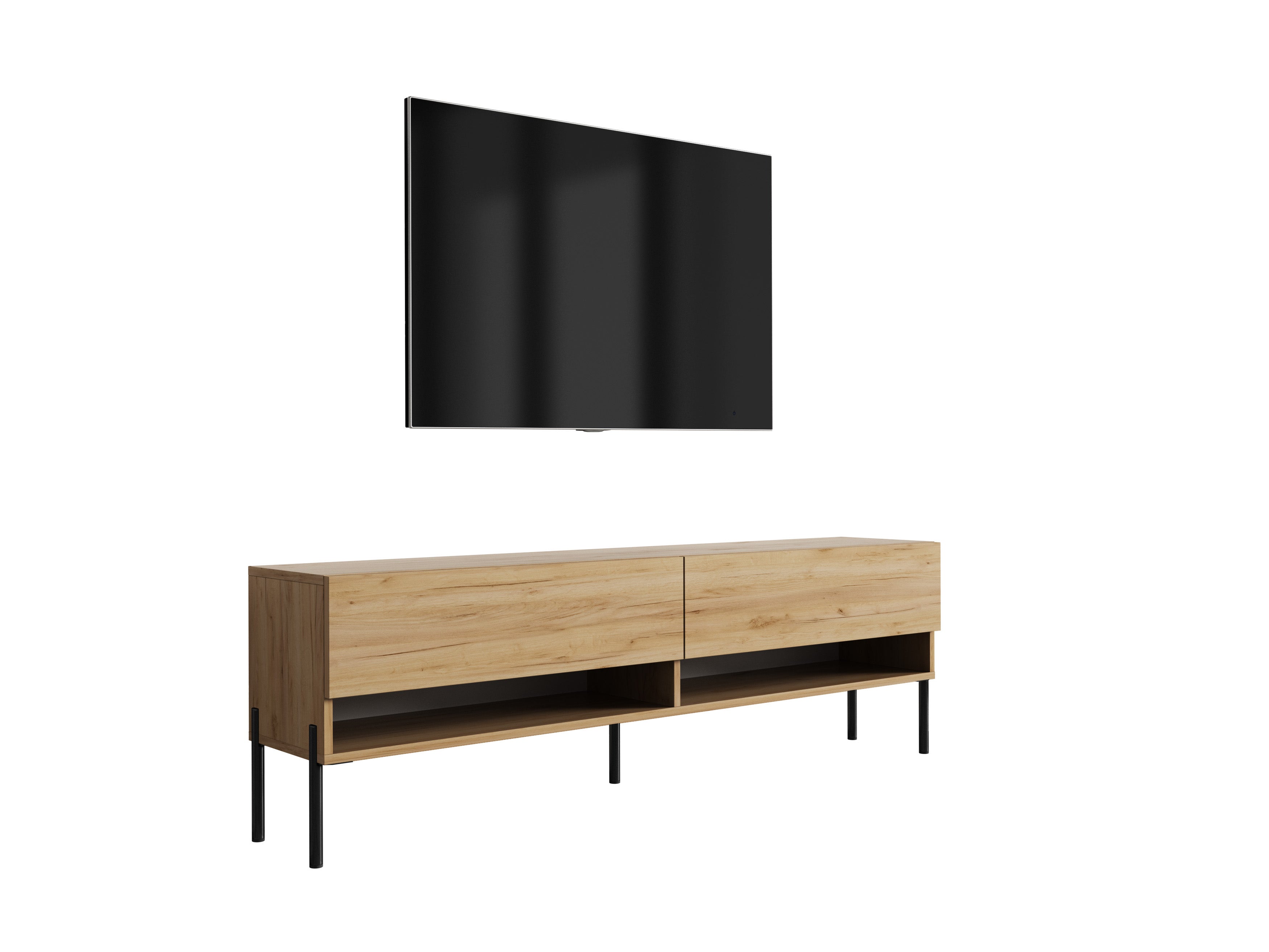 Szafka RTV : Dąb Craft, nóżki proste czarne, 170 × 32 × 52 cm