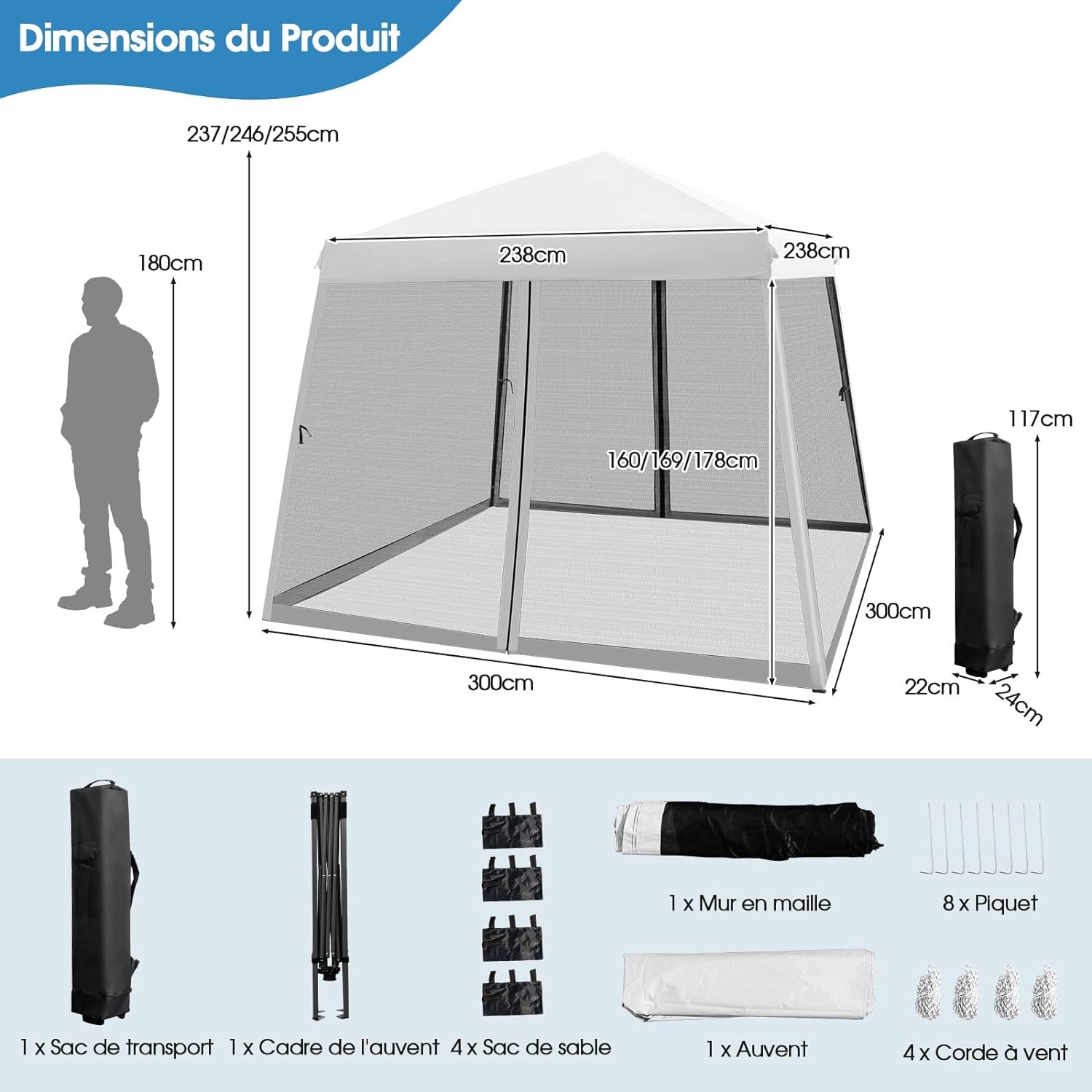 Tonnelle Pliante 3 M x 3 M Imperméable Protection UV (Blanc) - 3