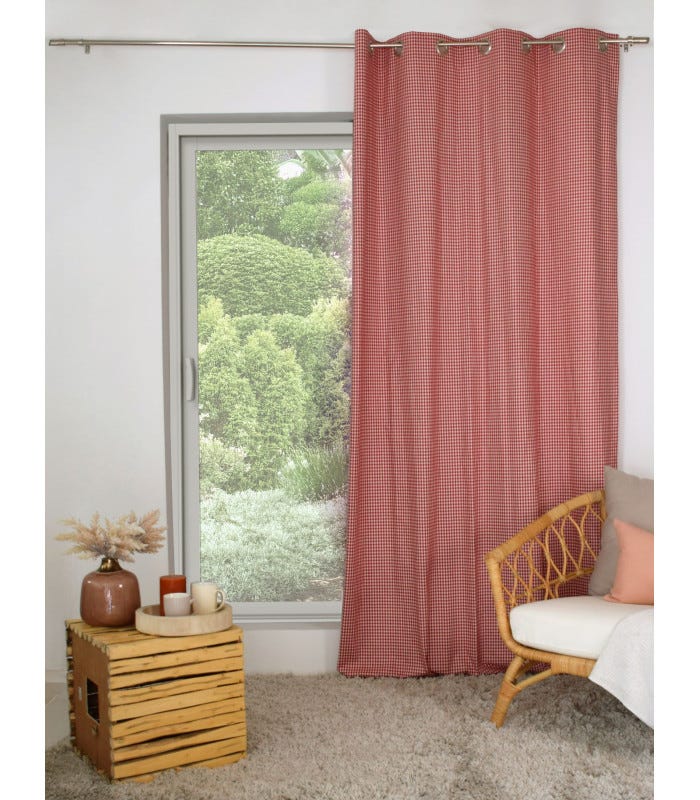 Rideaux Rouges 15 Ft Delong Rideau chic à carreaux rouge Vichy 140x250cm - 140x250cm - Rouge ...