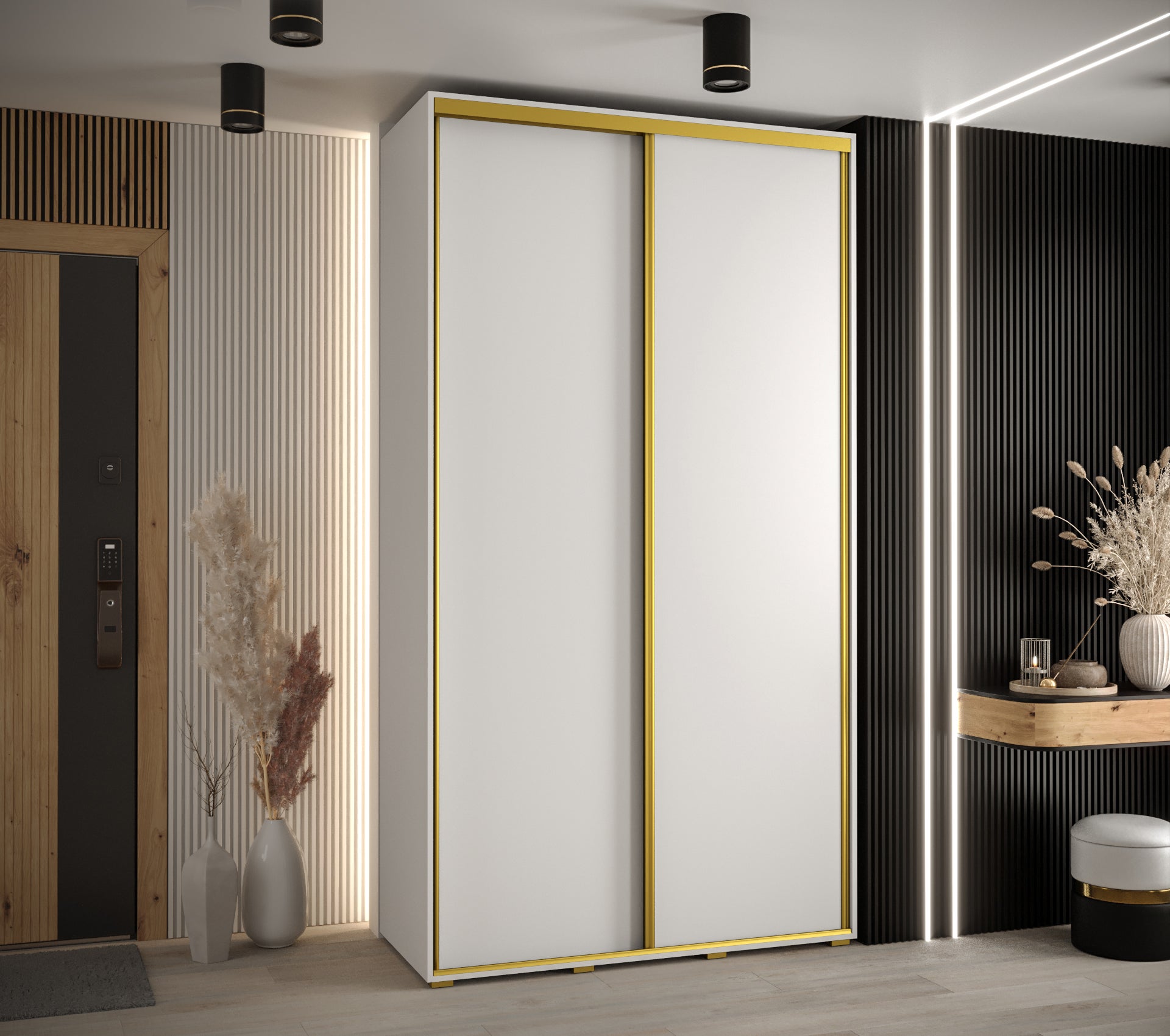 Szafa przesuwna wysoka Davos 1 140 x 60 x 235,2 cm biały + biały + u. złoty - Abiks Meble - 2