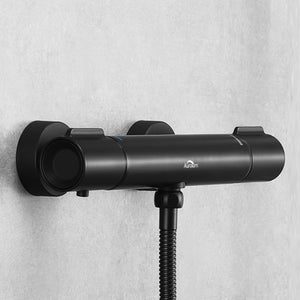 Mitigeur Thermostatique Douche Noir,Robinet Thermostatique de Douche Anti-brûlure avec Bouton Sécurisé à 38°C ,Mitigeur Douche en Laiton