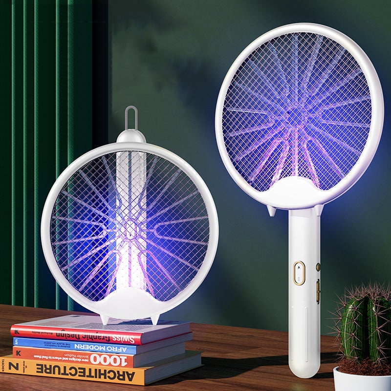 Bug Zapper, składana elektryczna packa na komary – ładowalna i bez promieniowania, packa na muchy 3000 V na komary i owady (biała)