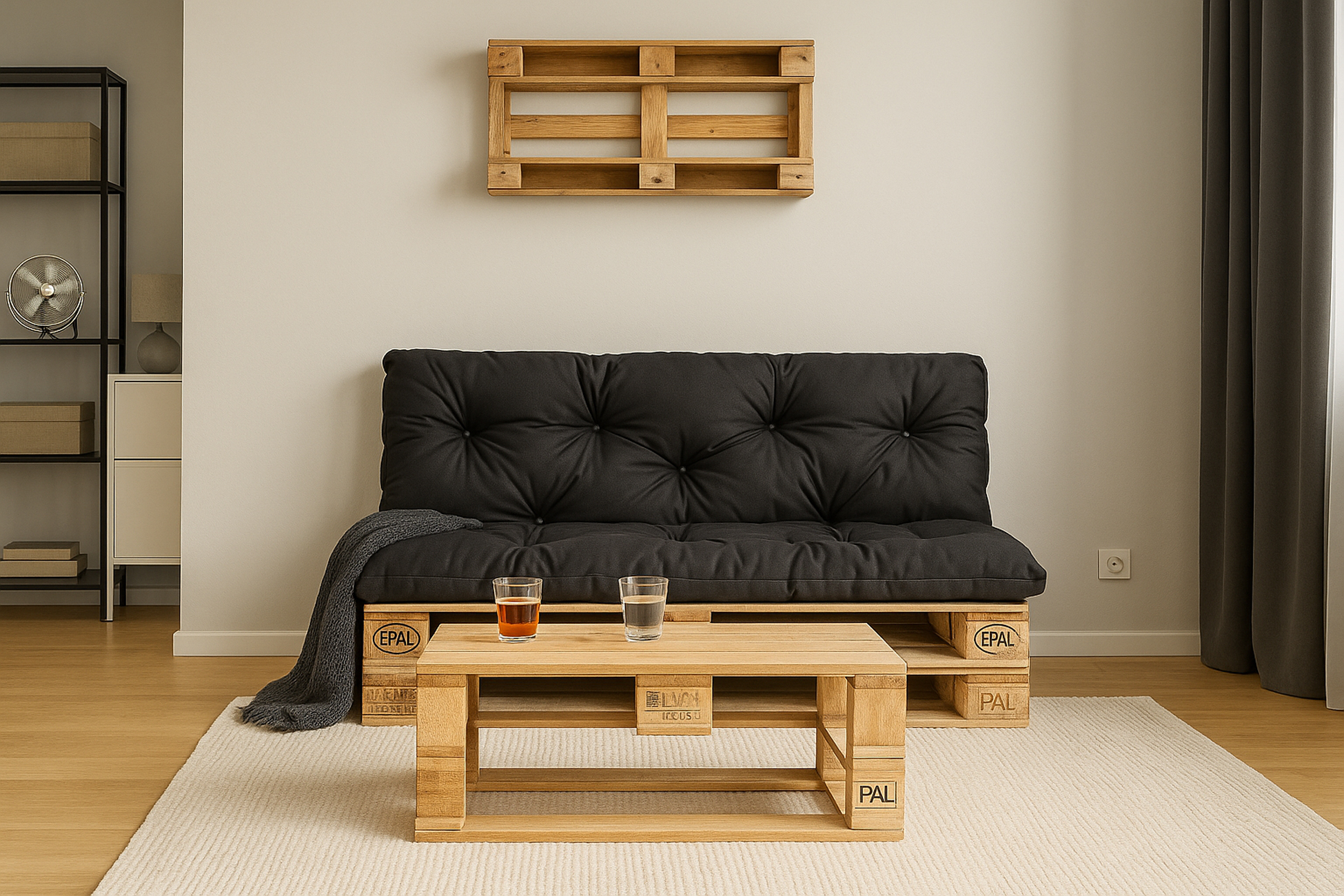 Set Coussins palettes, Assise 120 x 60 et Dossier 120 x 60cm Noir, coussins canapé / coussin pour palette in / extérieur, SETGARDEN - 5