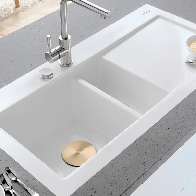 Evier 1 bac et demi VILLEROY ET BOCH Subway Pure 60 100 x 51 égouttoir à gauche céramique sans vidage blanc - 2