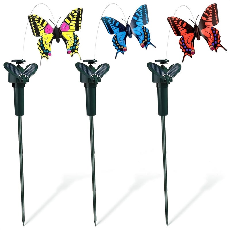 3 Dekoracyjne słoneczne motyle ogrodowe - kołyszące się łodygi z kolorowymi motylami