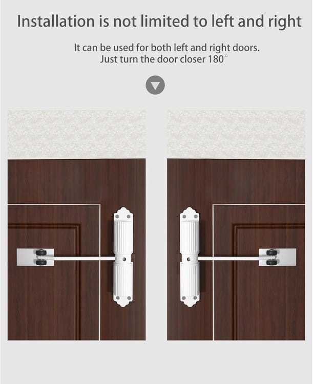 Ferme Porte Automatique, Groom Fermeture Porte à Ressort Réglable, Réglable Ferme-Porte pour Interieur et Extérieures, Porte Closers Blanc (Max 60kg) - 6