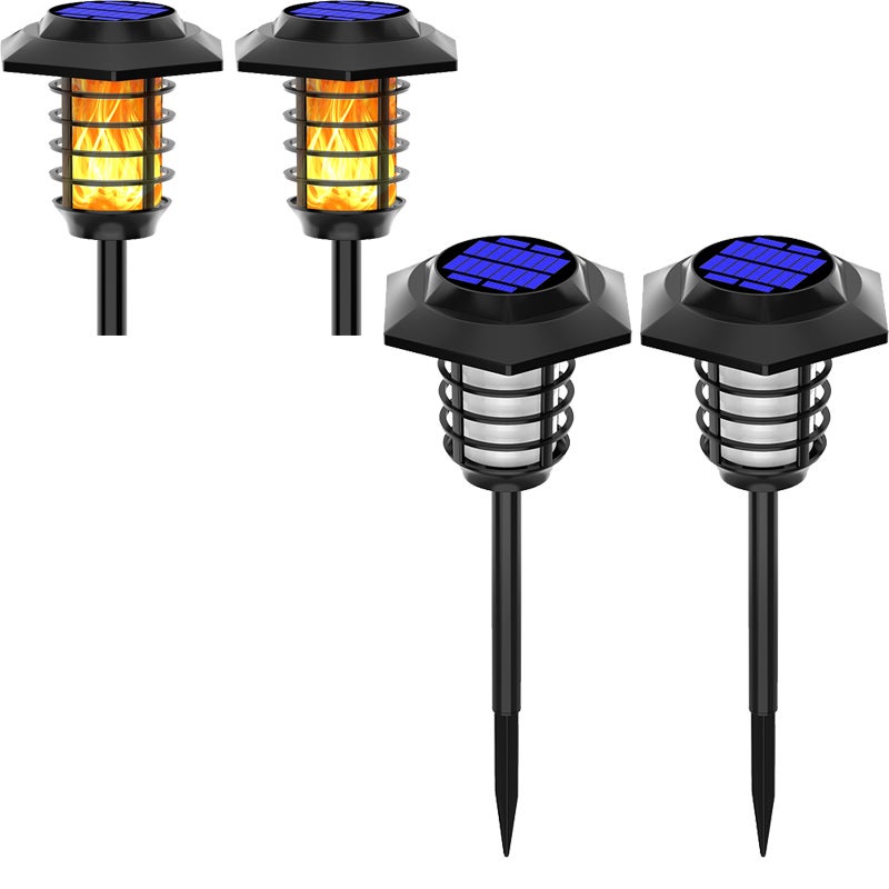 Zewnętrzna lampa solarna z płomieniem, 2 sztuki, symulowana lampa pochodnia, lampa podłogowa do ogrodu, ciepłe białe światło 48LED