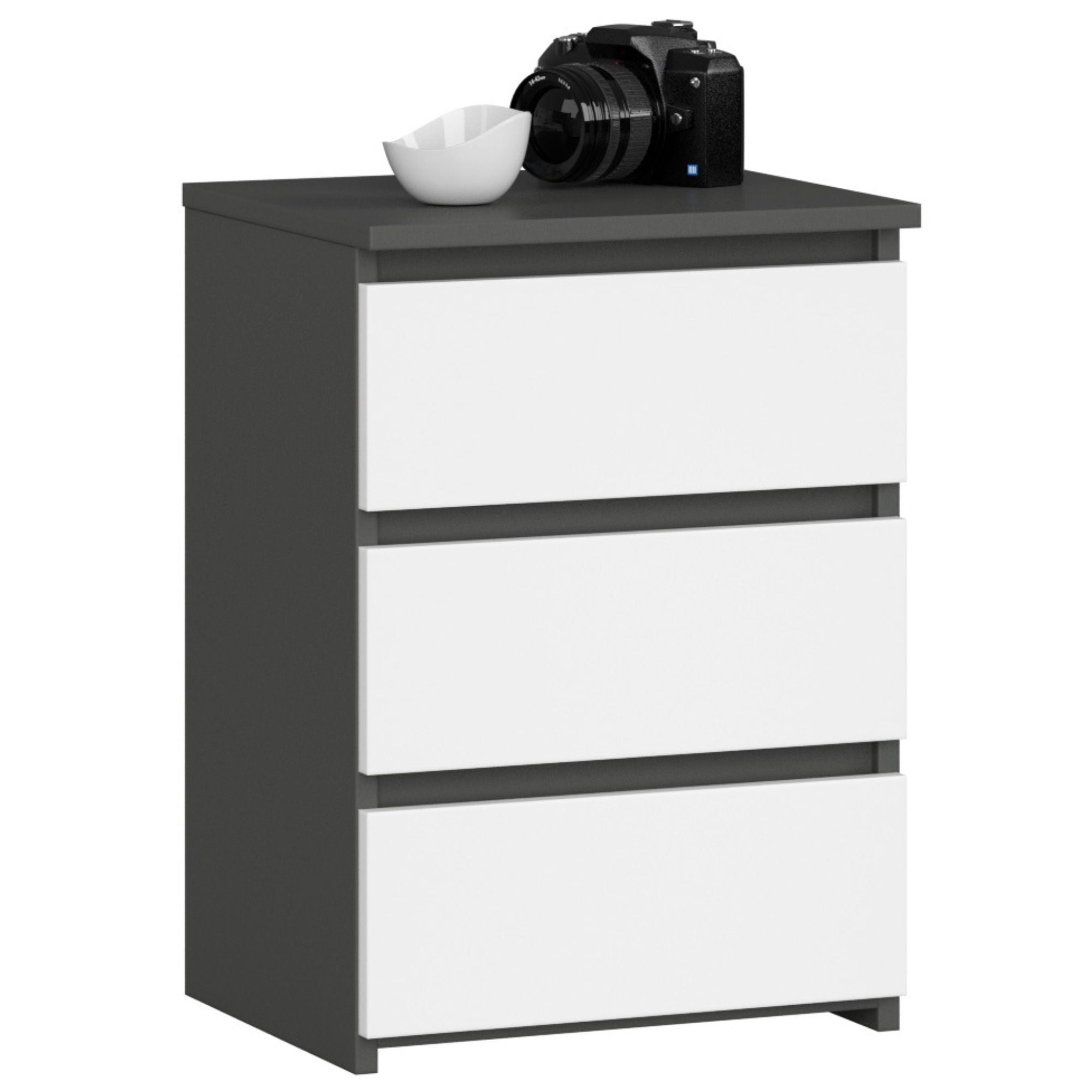 Szafka nocna AKORD CL3 Grafit Szary 40 cm 3 szuflady kolor Biały mat 40x35x57 cm