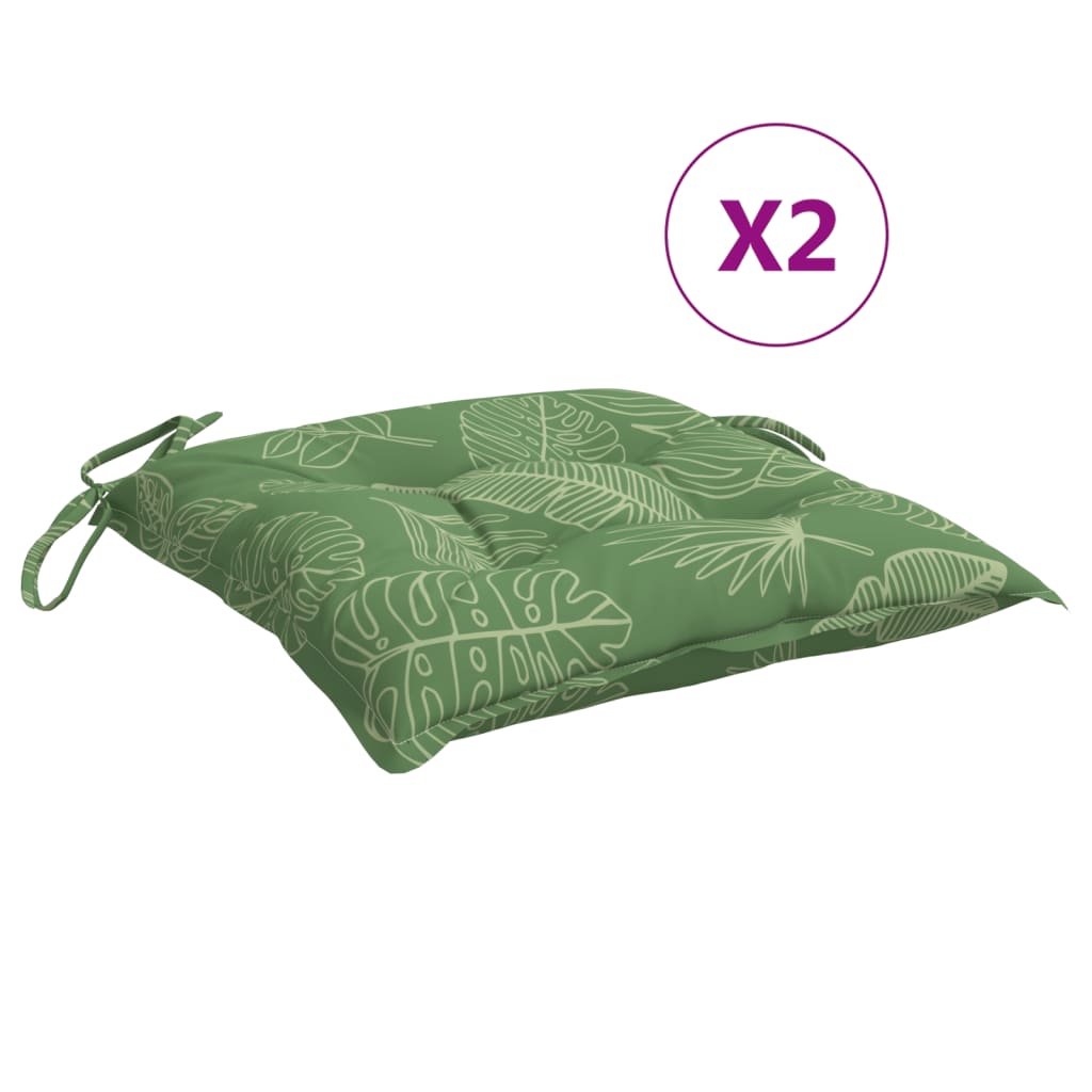 VidaXL Lot De 2 Coussins De Chaise Extérieur/Intérieur 40x40x3 Cm – Tissu Oxford Imperméable Motif Feuilles – Rembourrage Mousse – Avec Lacets Antidérapants – Décoration Jardin Et Salon