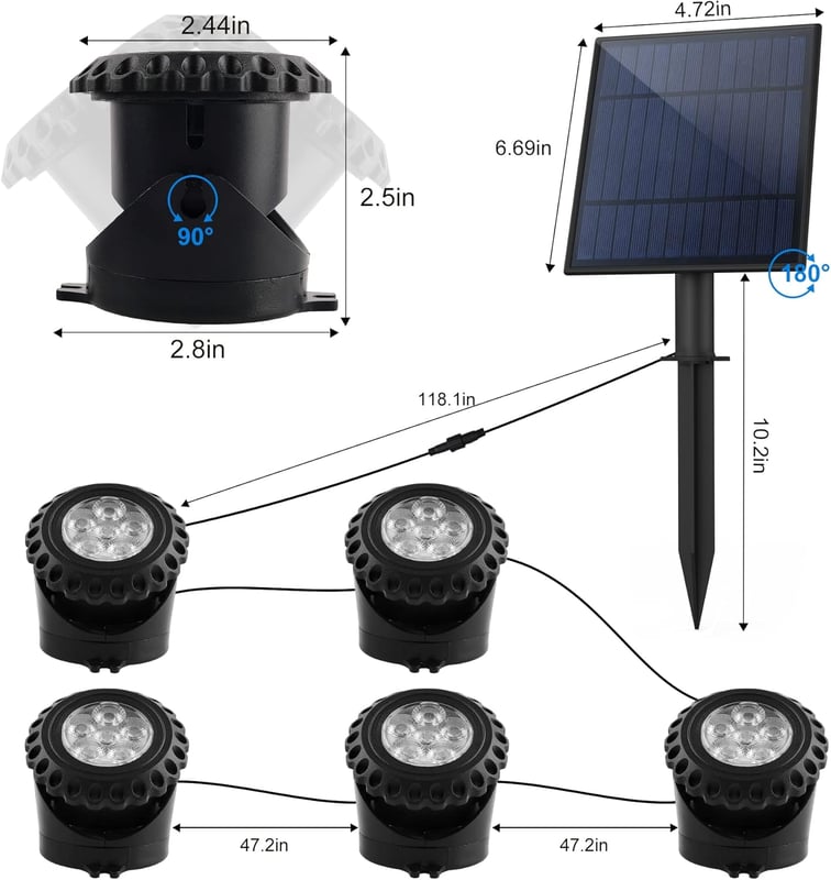 w 1, zanurzalna lampa solarna RGB, wodoodporna IP68, zmieniająca kolor, oświetlenie podwodne do stawów, tarasów i drzew