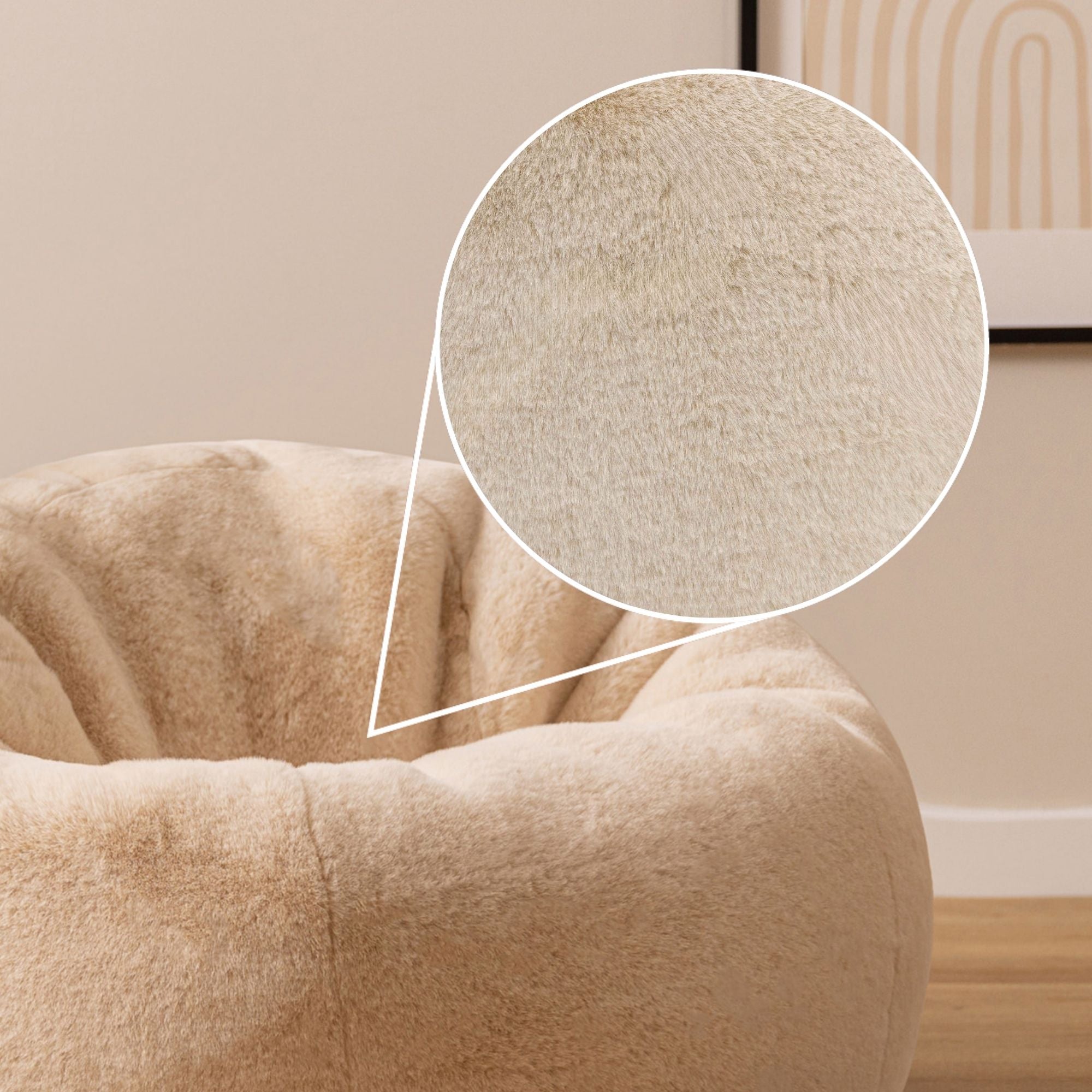 Pouf classique Icon en imitation fourrure luxueuse de lapin, beige, salon, chambre, 85x85cm, Made in Allemagne, Oeko-Tex® - 6