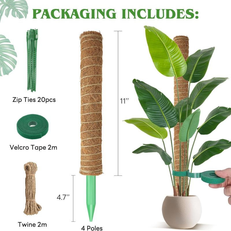 Tuteurs mousse 4 pièces&nbsp;– empilables fibre coco – support Monstera, pothos, philodendron – int/ext. - 3