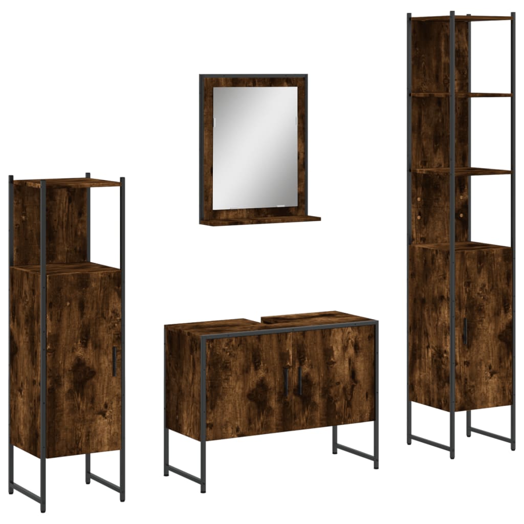 Set de muebles de baño 4 uds | armario de baño madera contrachapada roble humo cfw32510