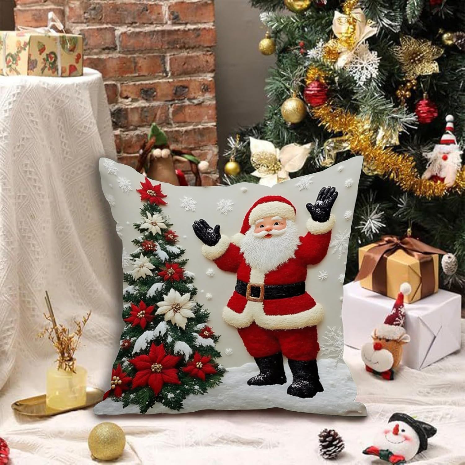 2 Pièces Coussin Noel, Lapin Cerf Housse Coussin Noel, 45x45, Père Noël Housse de CoussinNoel, Fleurs CoussindeNoel pour Chambre, Nanapé, Chaise, Lit - 5