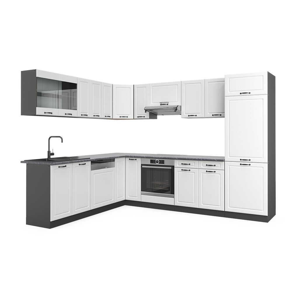 Vicco Kogoszczona kuchnia R-Line, Biały dworek/antracyt, 287 x 60 cm , BP Antracyt