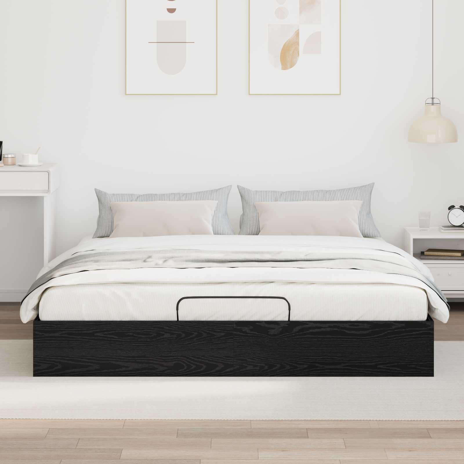Cadre de lit ottoman avec rangement chêne noir 203 x 180 x 25 cm - 4