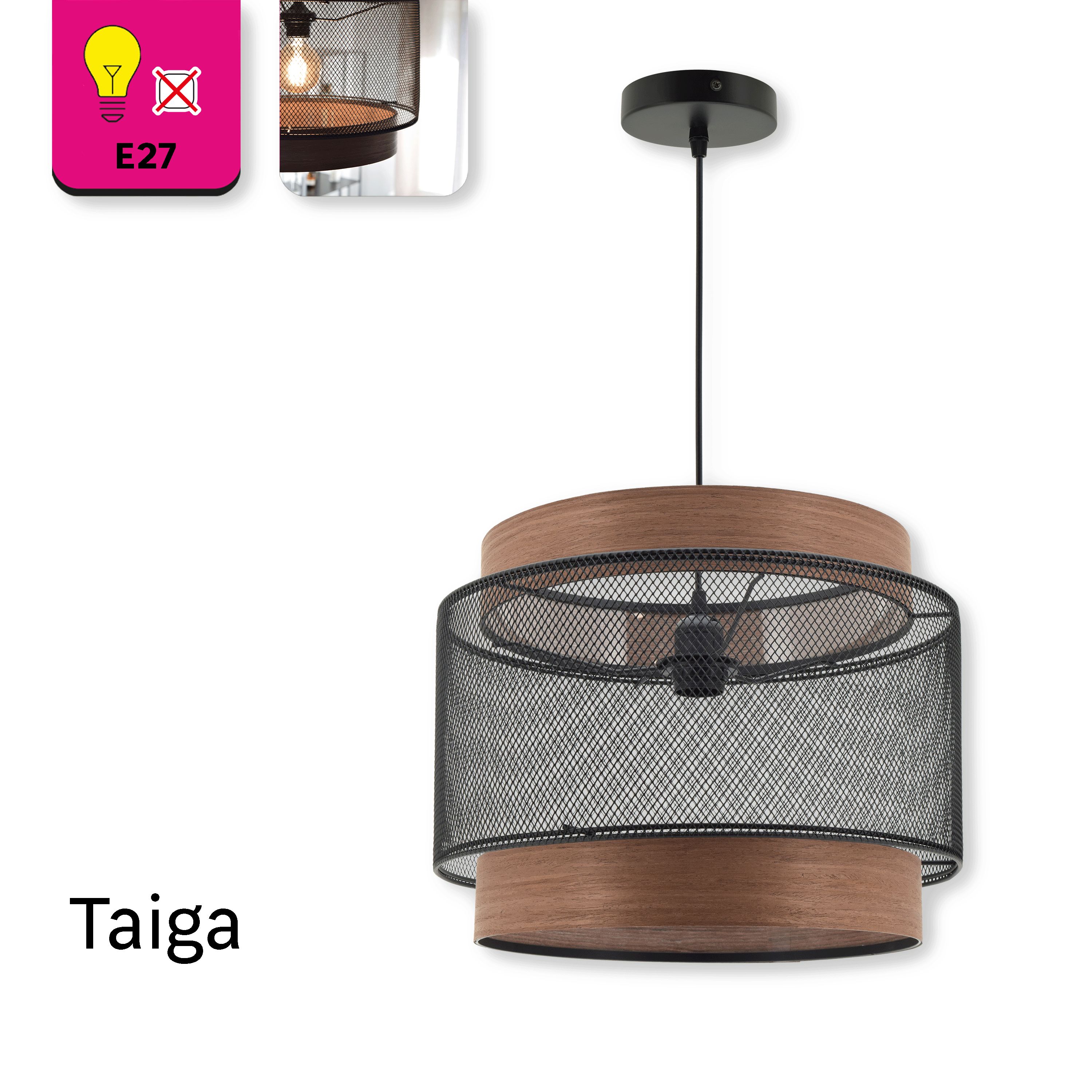 INSPIRE - Candeeiro de teto suspenso TAIGA - 1 x E27 - 40 cm - IP20 - Preto - Candeeiro suspenso - Aço - Madeira - 9