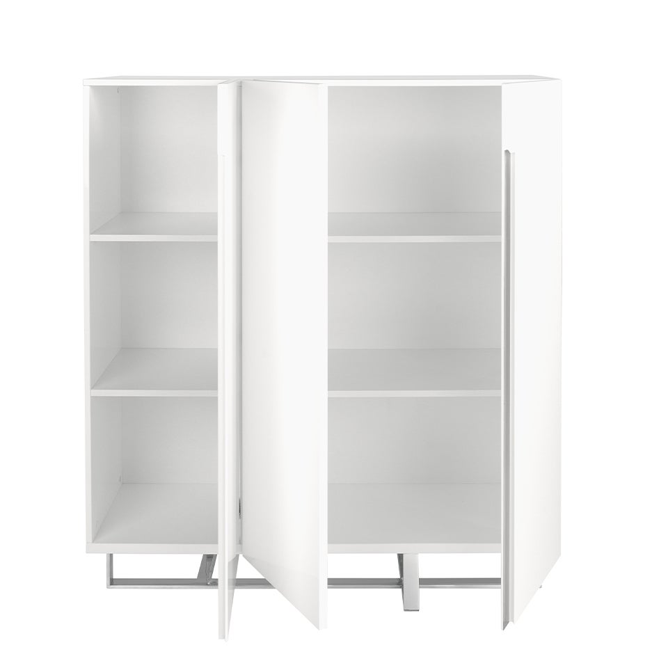 Buffet haut en bois blanc et acier chromé 120 x 42 x 135 cm - 2