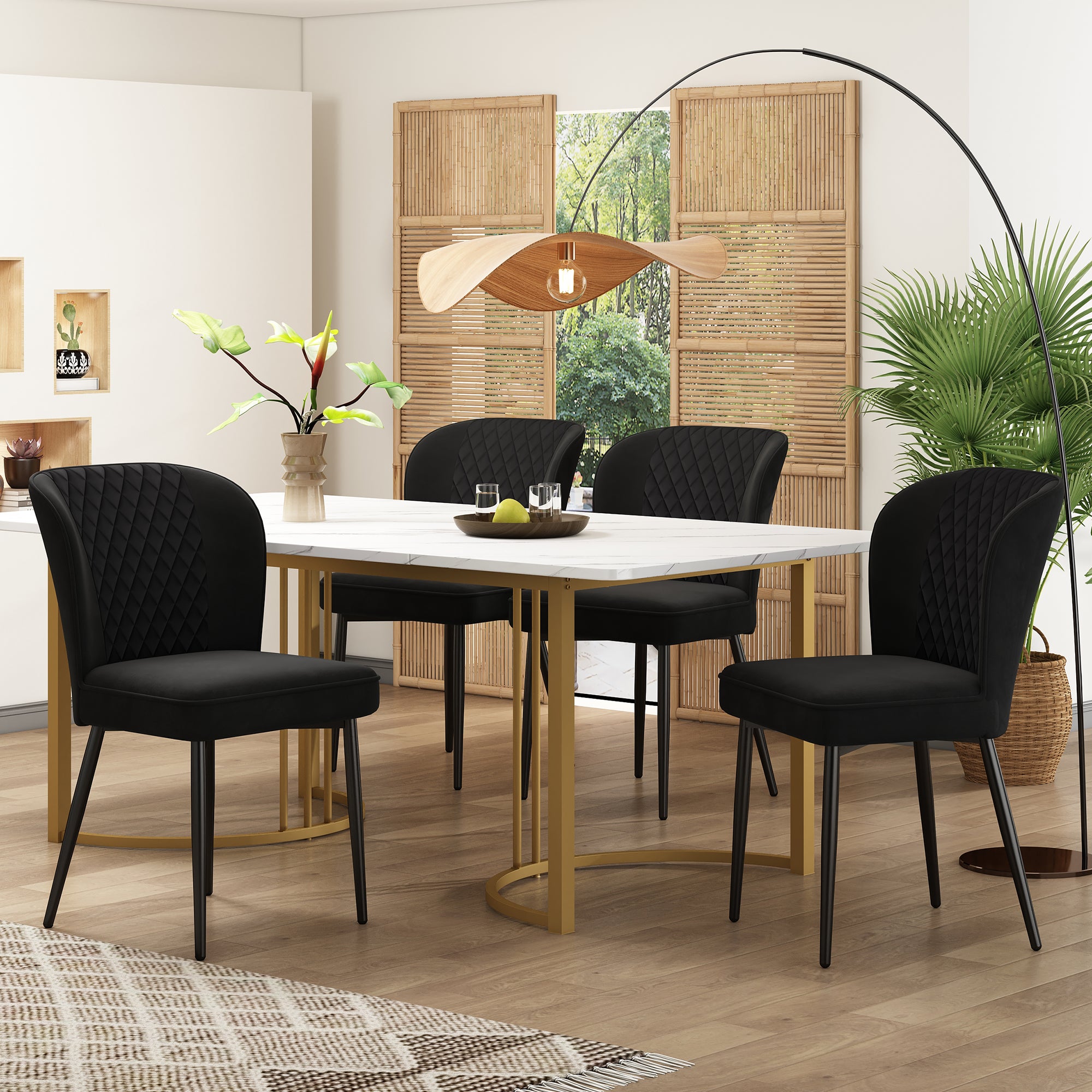 Tavolo Da Pranzo Rettangolare Per 4/6 Persone - 160 X 80 X 75 Cm - Gambe In MDF E Metallo Effetto Marmo Bianco Nero