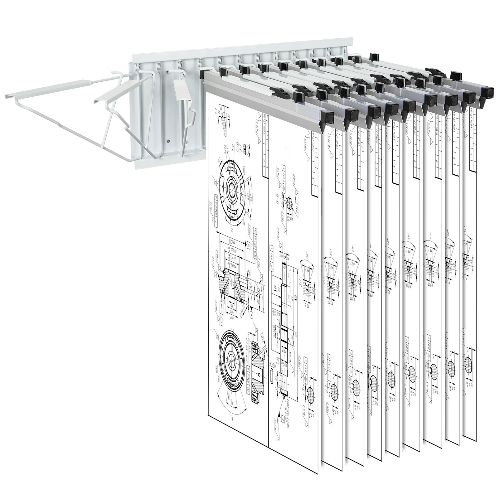 Ścienny wieszak na plany VEVOR 12 ramion metalowy organizer na rysunki techniczne do 1200 arkuszy