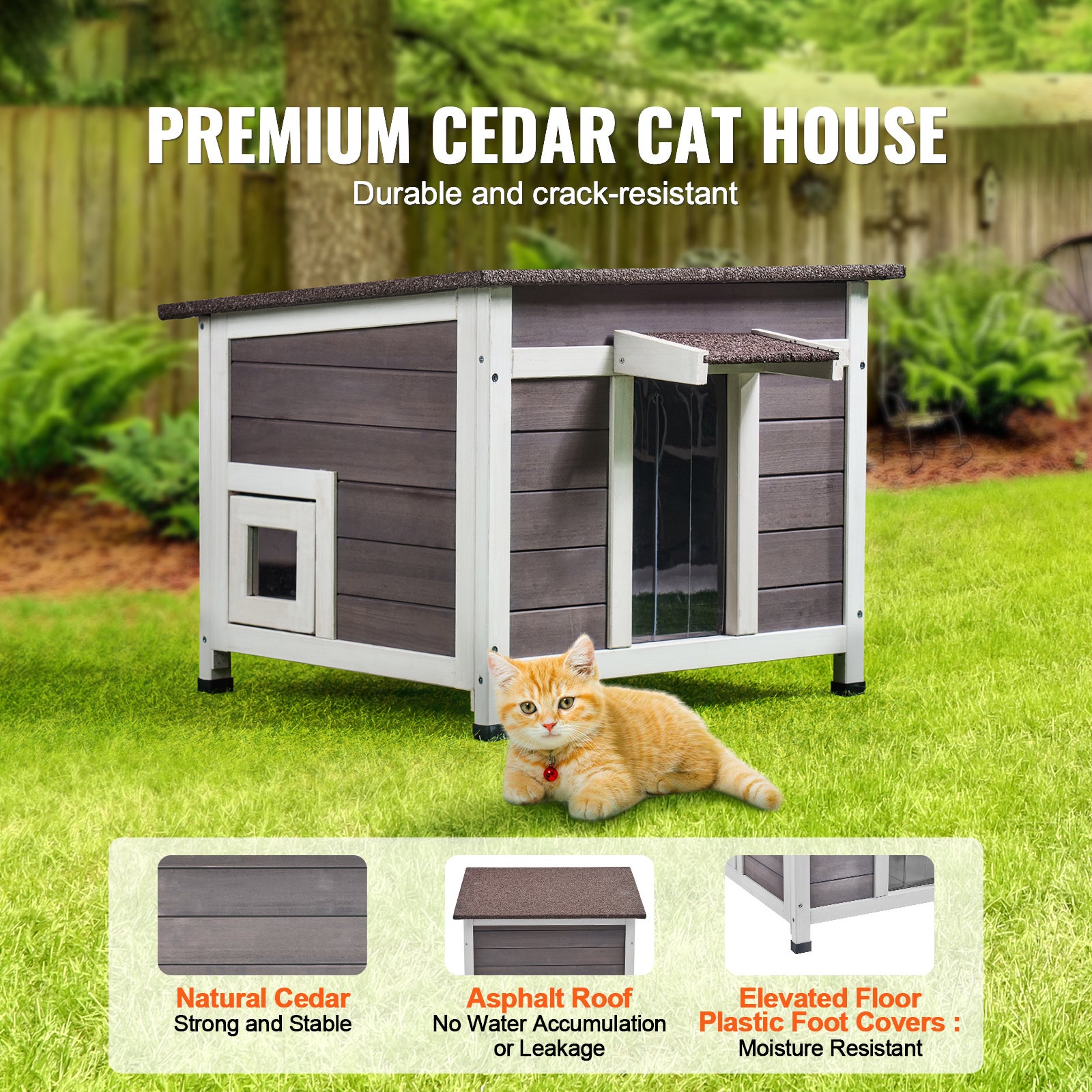 Casinha externa para gatos SucceBuy em madeira, resistente às intempéries, abrigo para gatos selvagens e coelhos, com janela - 4