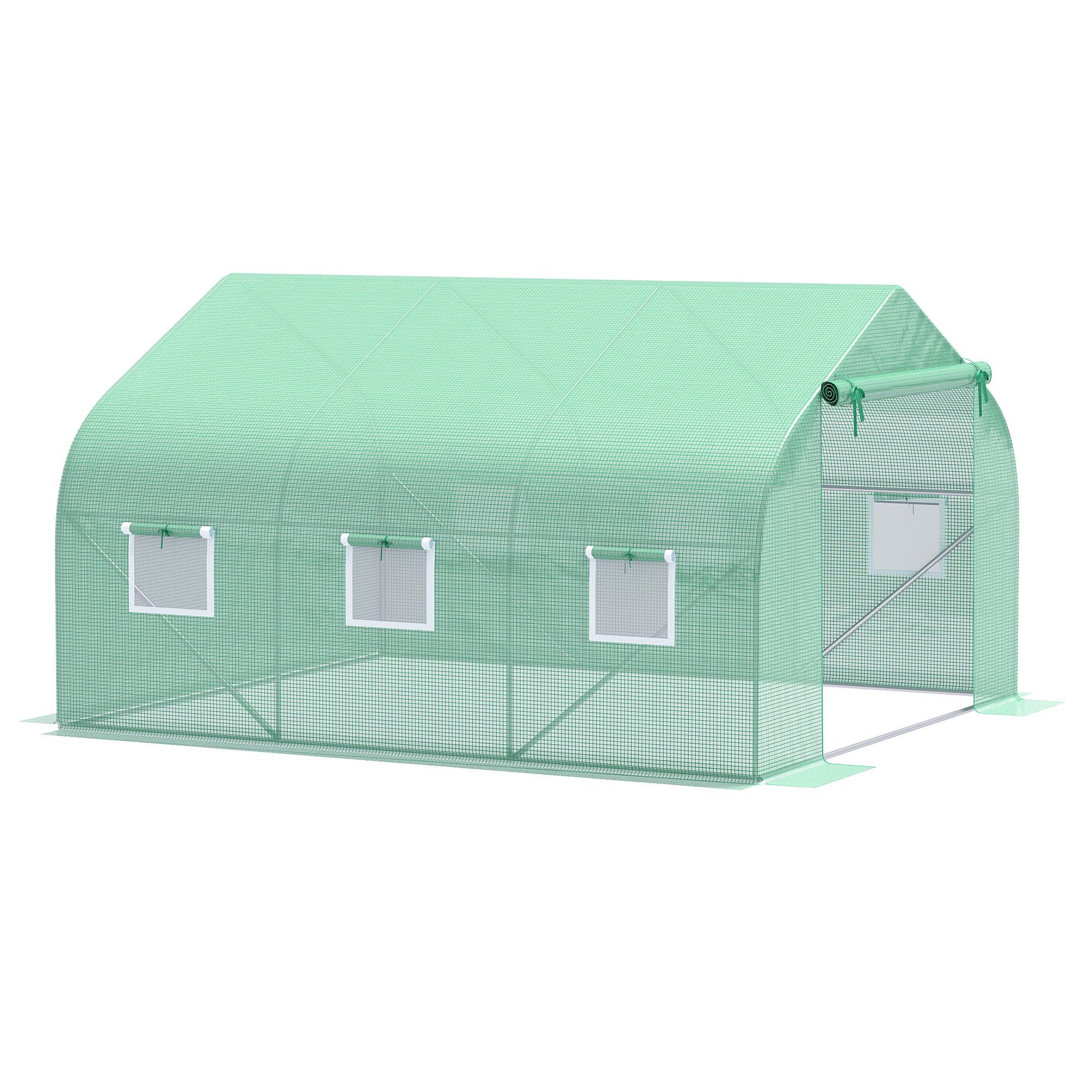 Serre Tunnel de Jardin 10,5 m² dimensions 3,5L x 3l x 2H m Porte + 6 fenêtres enroulables Acier galvanisé bâche PE Haute densité Vert - 2