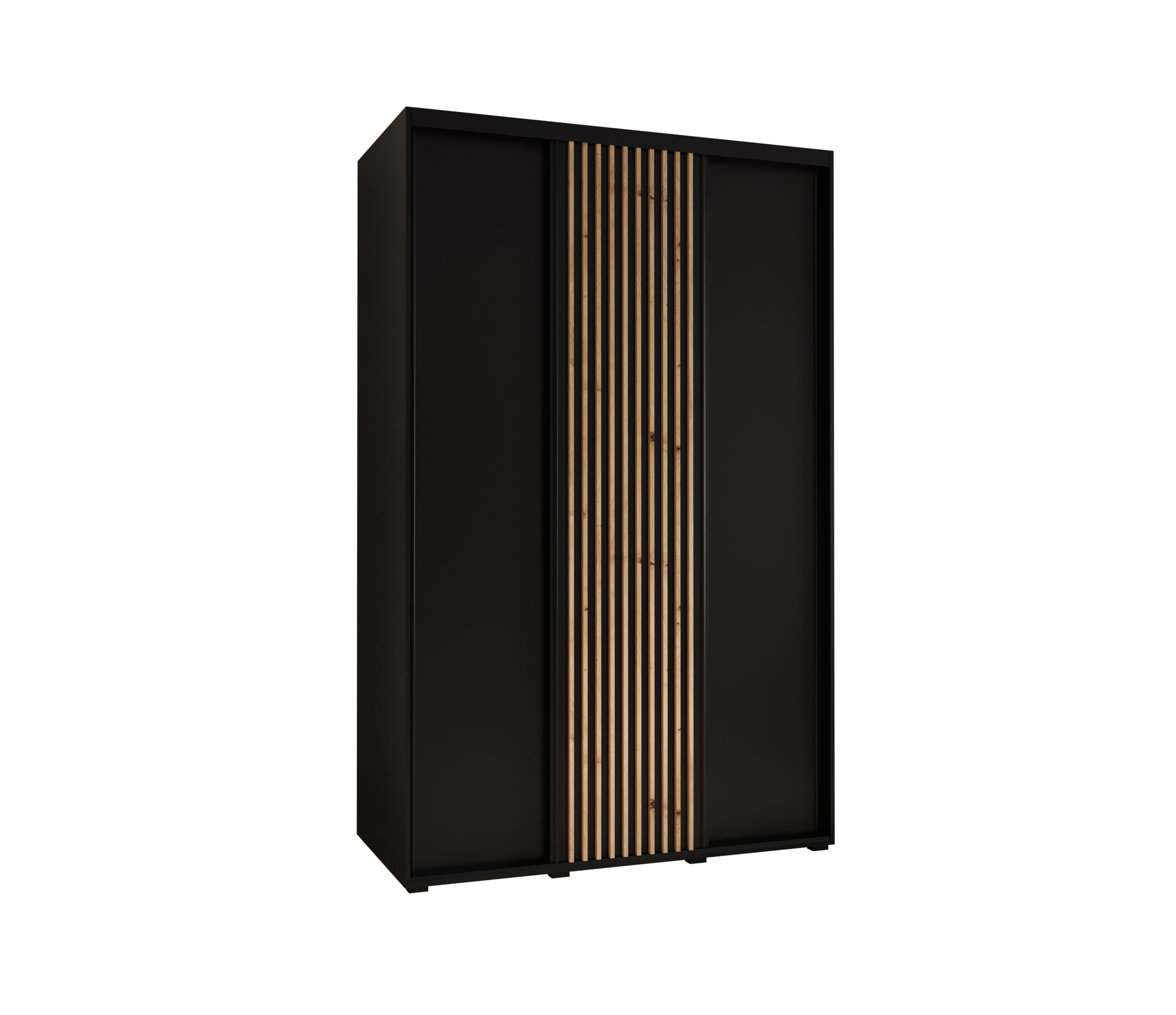 Szafa przesuwna wysoka Lanko 1 160 x 60 x 235,2 cm czarny + czarny + lamele artisan - Abiks Meble