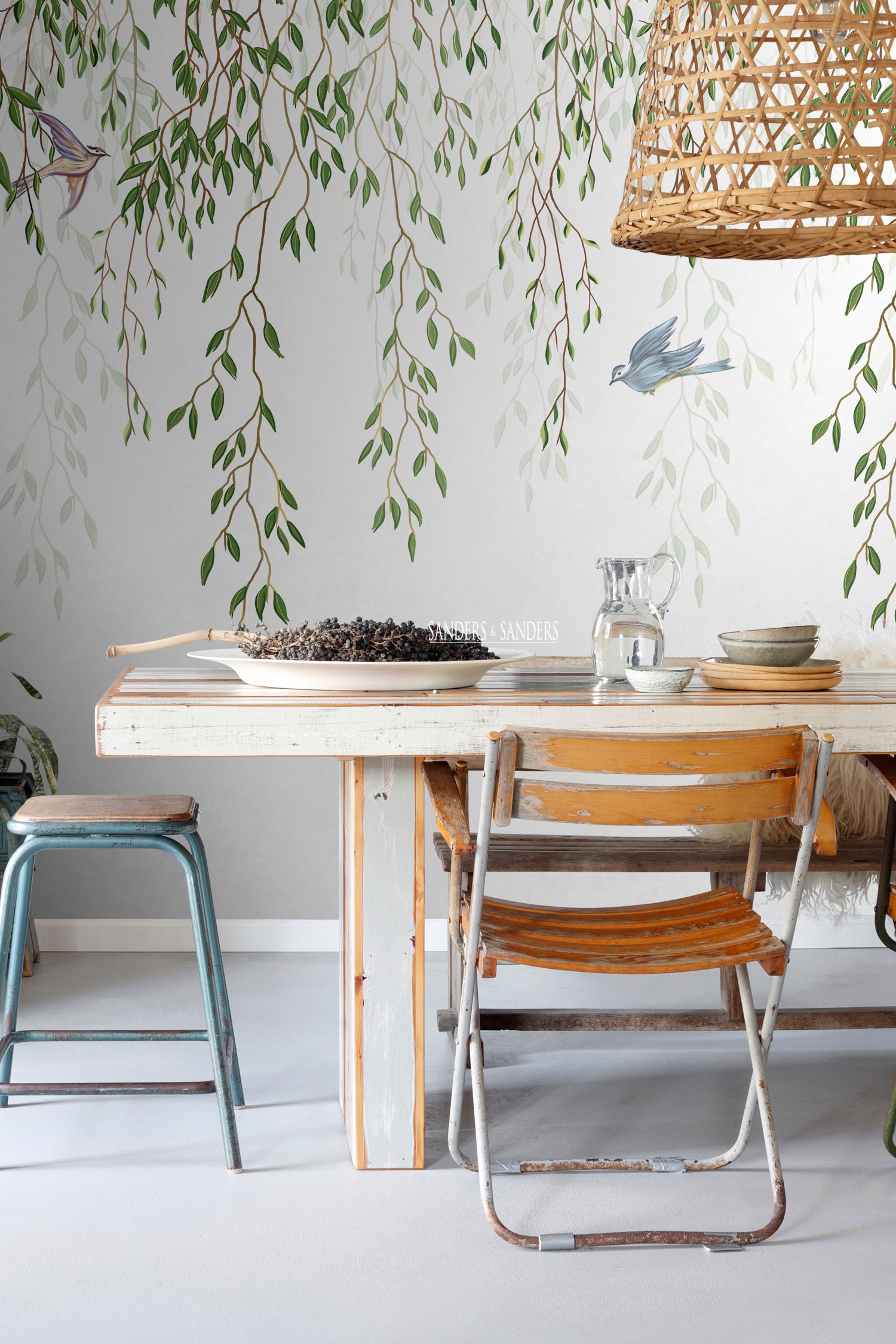 Papier peint panoramique oiseaux dans la nature vert et bleu - 350 x 279 cm - Sanders & Sanders - 3