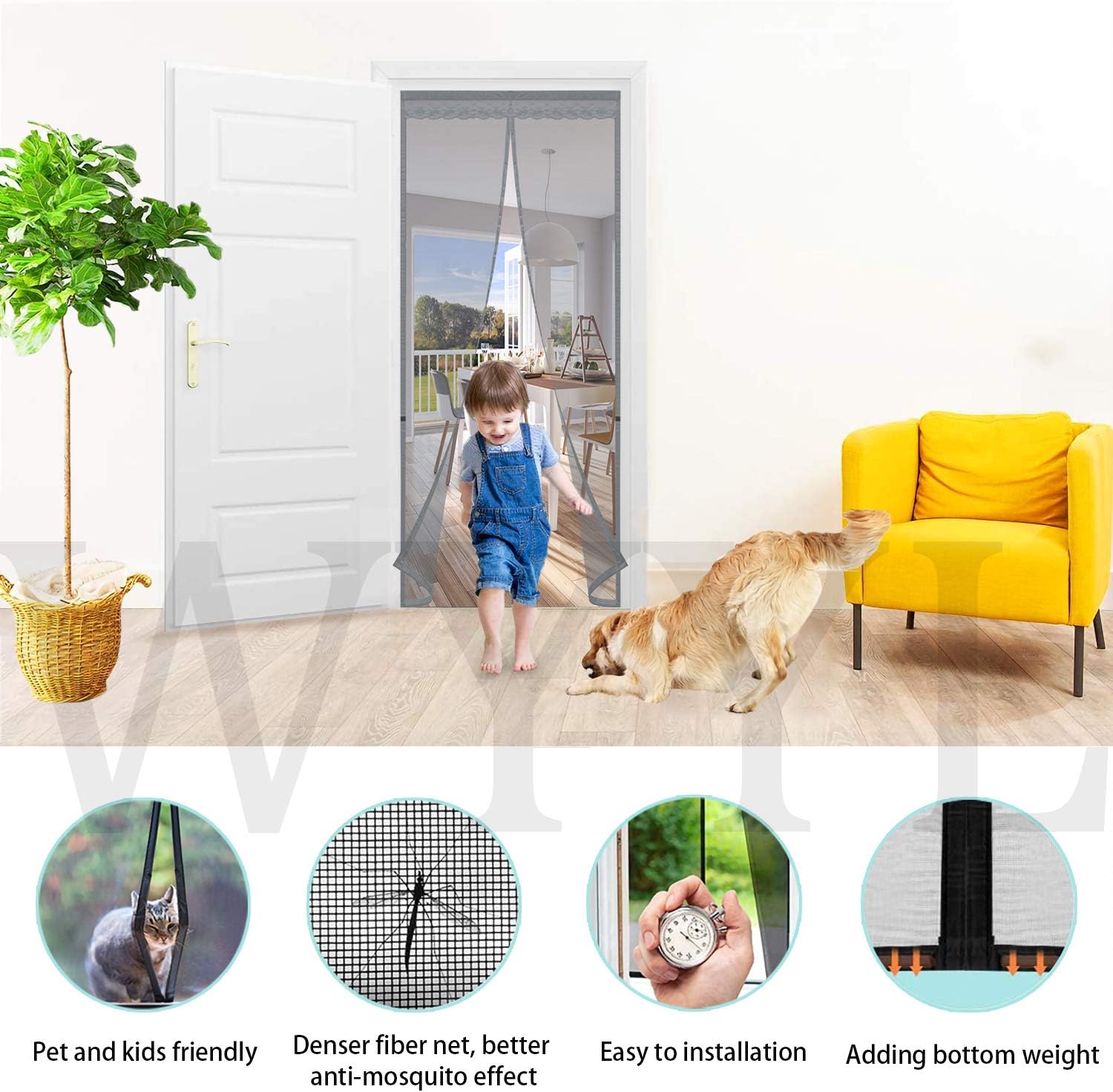 Moustiquaire Porte Fenetre 90 X 240 Cm Magnetique Rideau Anti Mouche Porte Moustiquaire Anti Insecte Mouche Moustique Pour Couloirs Gris