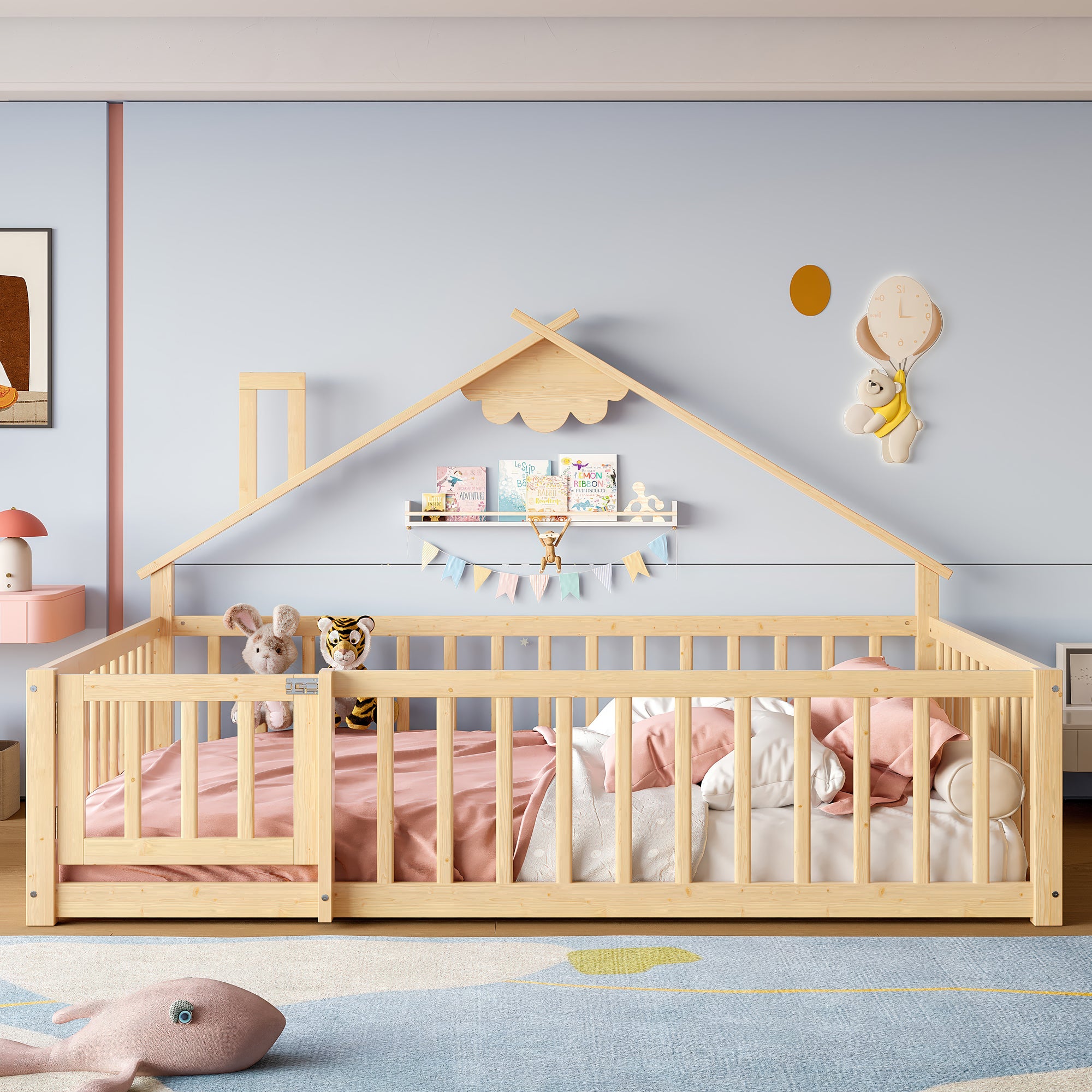 Lit plat enfant 140x190 cm - Pin naturel avec barrière verrouillable - 8