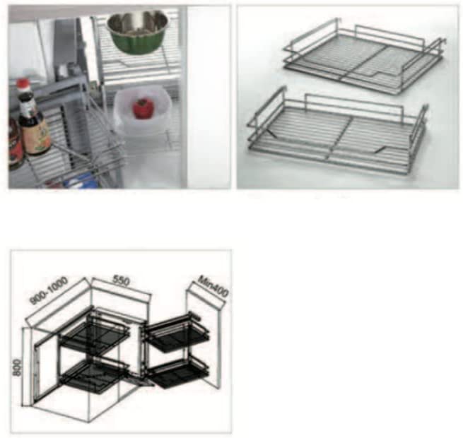 Mécanisme à 4 Paniers Coulissants d’Angle de cuisine, Sortie Totale et Fermeture Amortie - Panier en Métal avec 4 Plateau pour Placard Cabinet - 7