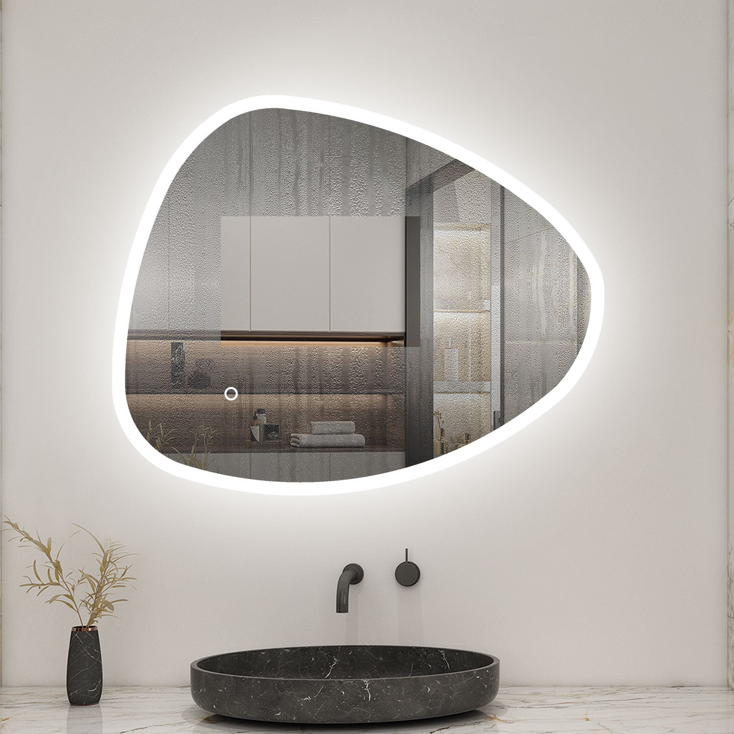 AICA Miroir lumineux 80 x 65cm acve 3 couleurs + dimmable + anti-buée + mémoire, miroir salle de bain led - 5