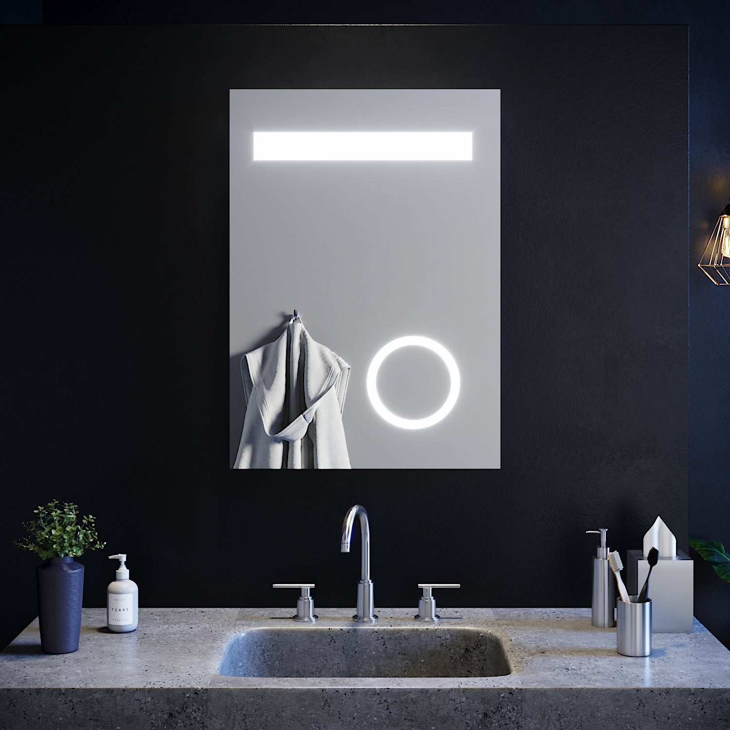 SIRHONA Miroir Salle de Bain Lumineux, Miroir de Salle de Bain 70x50cm — free download