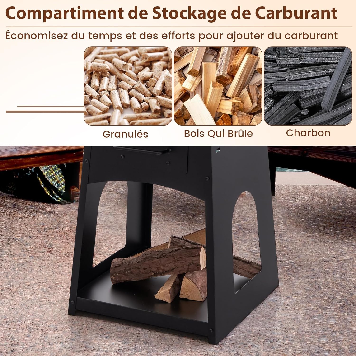 Braciere da Giardino, Braciere da Esterno con Bistecchiera, Griglia, Attizzatoio e Guanti, Diametro: 60 cm, in Acciaio inossidabile, per Campe - 4