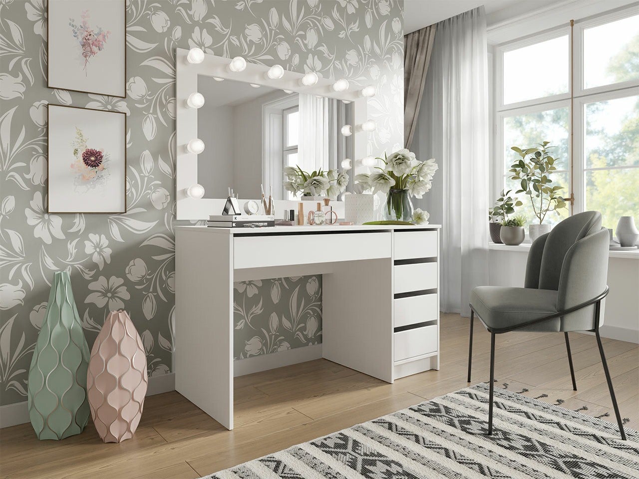 Bureau en bois 5 tiroirs 