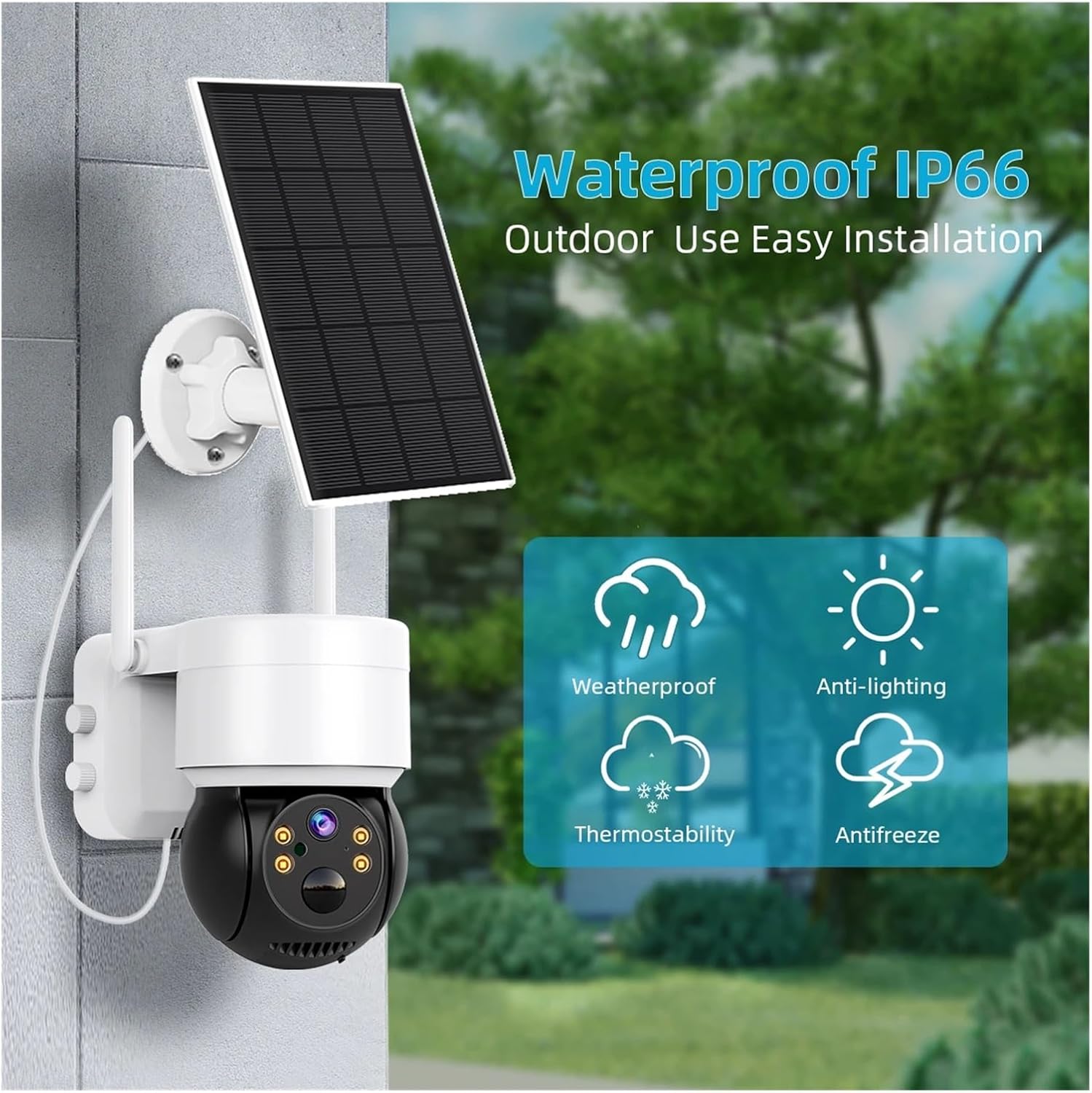 Caméra de sécurité solaire avec détection humaine PIR, panneau solaire, étanchéité IP66 (2Pas de mémoire MP) - 5