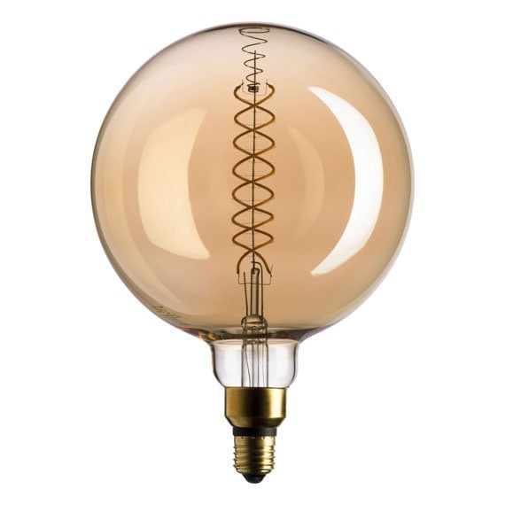 Ampoule LED Globe XL Géante Ø200 mm – 8W – 500 lm – 2000 K – Filament Spirale – Verre Ambré Doré - BOT Lighting