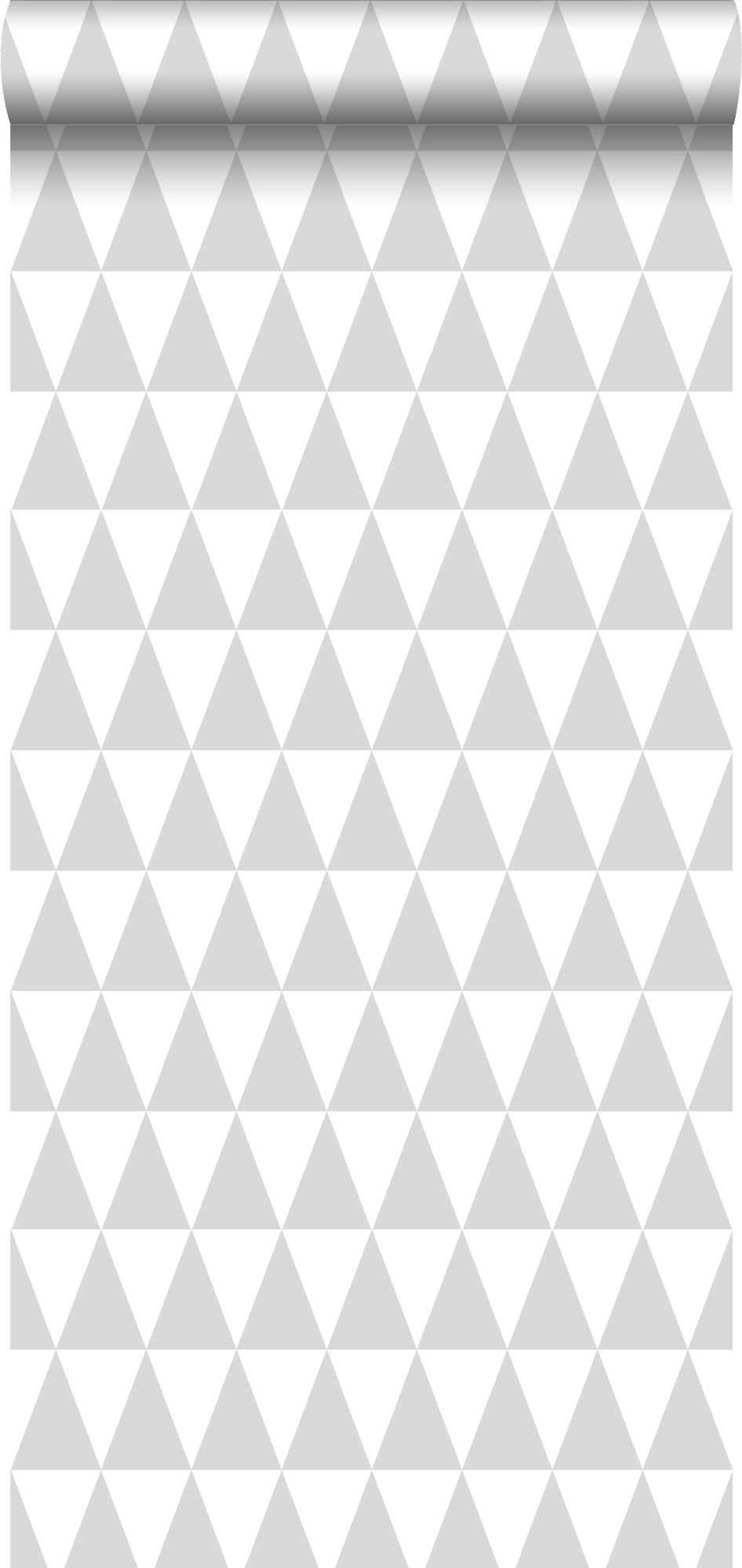 Papel pintado triángulo geométrico gráfico gris claro cálido y blanco mate - 53 cm x 10,05 m - estahome