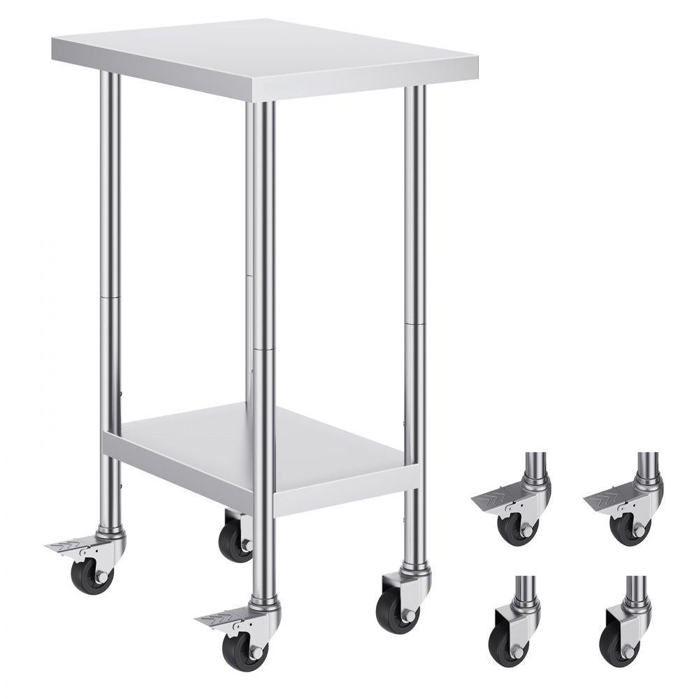 Mesa de trabajo de acero inoxidable 61x45,7x95,5 cm con 3 niveles ajustables y ruedas tekmaquinas