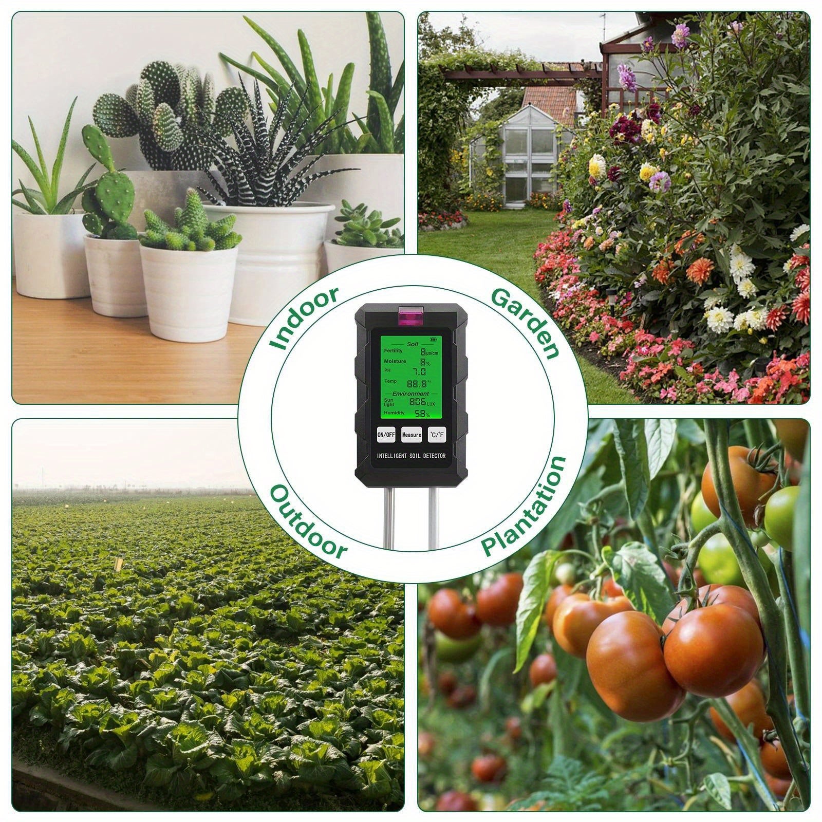 Testeur de sol 6 en 1 avec écran LCD, analyse de la fertilité du sol, humidité des nutriments, pH, humidité et température. - 5