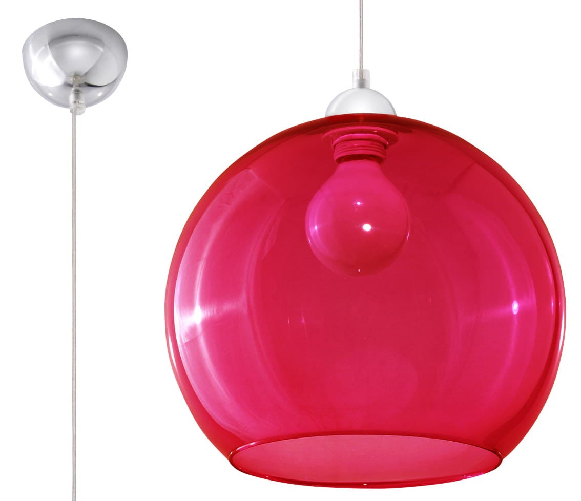 Lampa sufitowa wisząca Ball chromowana-czerwona 1xE27x60W wym: 80 x 30 x 30 cm szkło Sollux Lighting