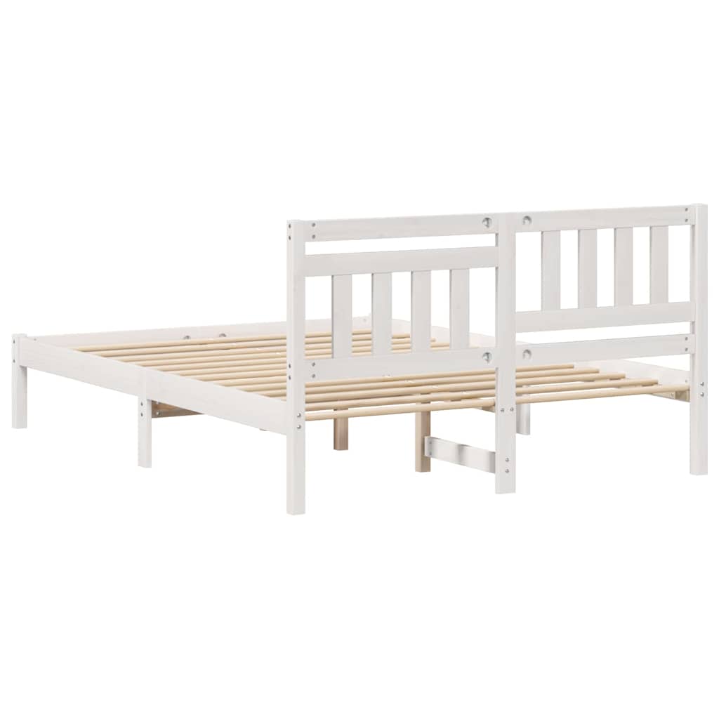 Cadre de lit avec tête de lit en pin massif blanc, 120 × 190 cm - 6