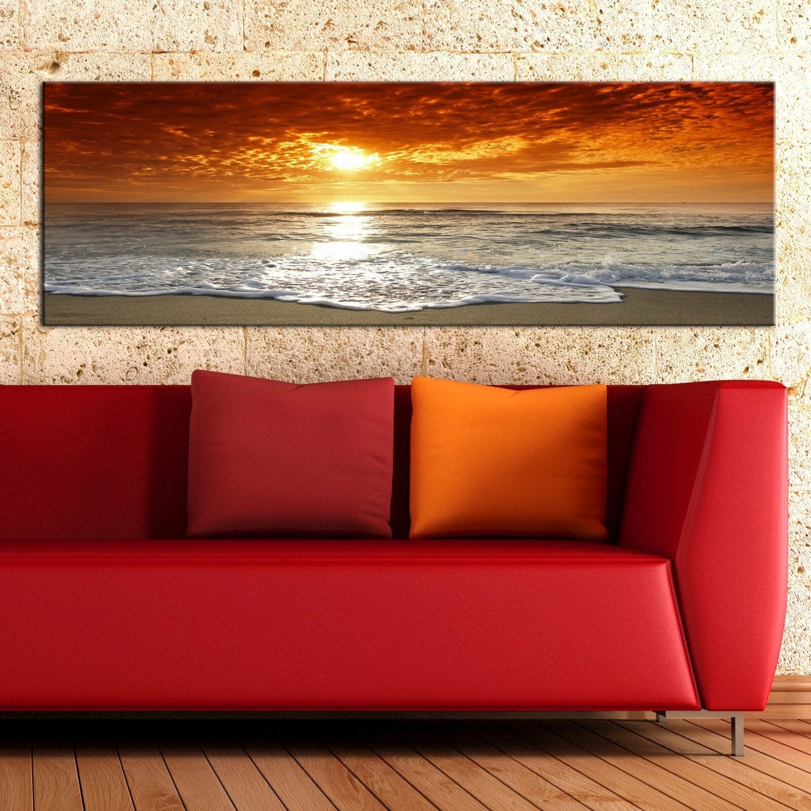 Tableau coucher de soleil romantique - 135 x 45 cm - 2