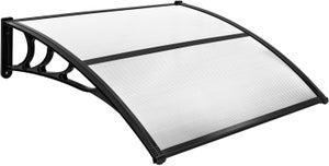 COSTWAY Auvent Porte d'Entree de 122 x 99 cm Protection Solaire, Marquise de Porte et Fenêtre Extérieur Plaque en Polycarbonate (Gris)