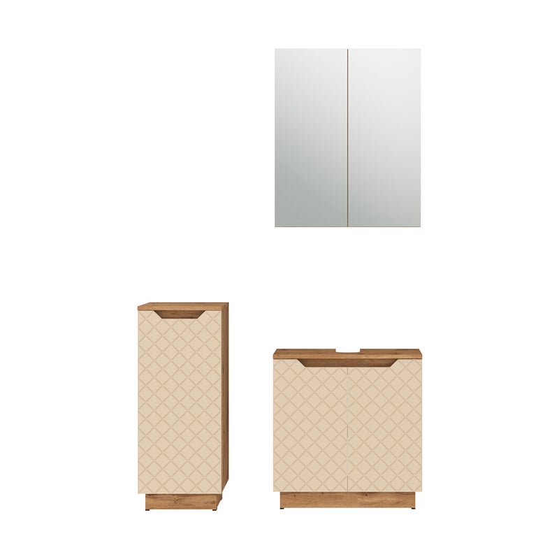 Vicco Zestaw mebli łazienkowych Lotta, Dąb/kaszmir ze strukturą płytek, 3 części