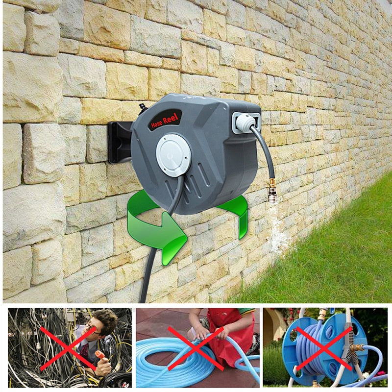 20 m Enrouleur de tuyau à air comprimé Dévidoir Tuyau Automatique raccord rapide 1/4